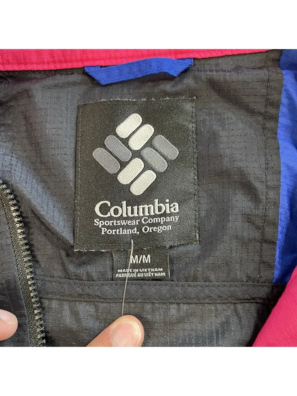 Columbia Men’s M Regular Colorblock Anorak Jacket Black/Blue/Pink 1/2 Zip